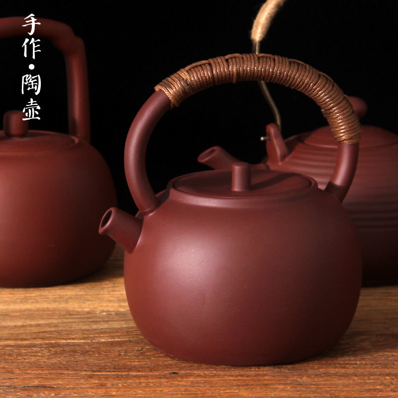 紫泥陶壶粗陶煮茶壶烧水壶功夫茶具耐热茶壶水壶泡茶壶紫砂电陶炉