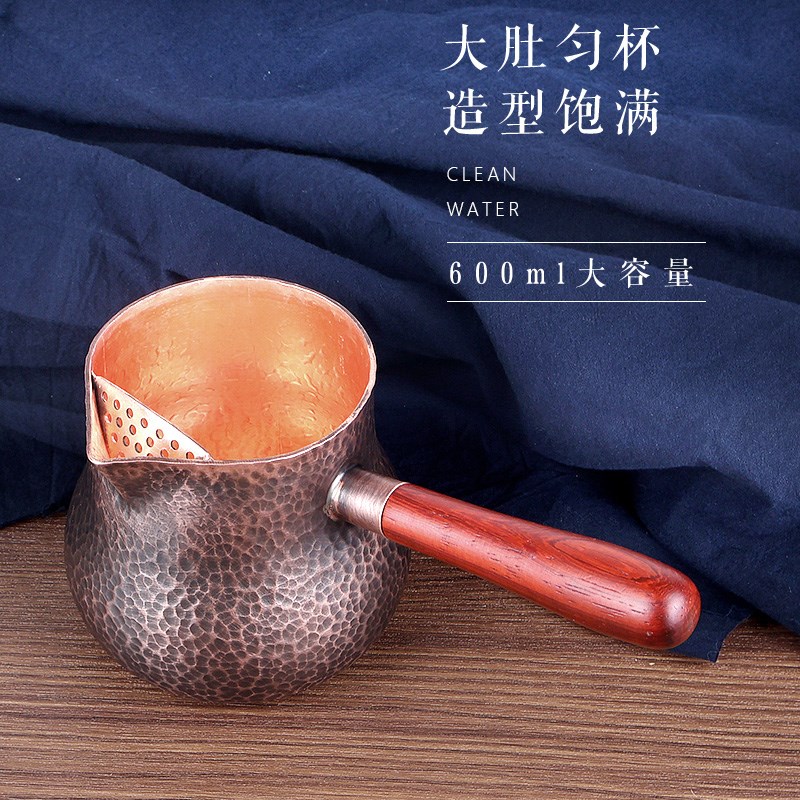 纯紫铜加厚公道杯中式纯手工锤目纹紫铜侧把公道杯分茶器功夫茶具
