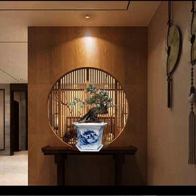 景德镇陶瓷特大号兰花绿萝花盆手绘青花瓷发财树新中式种花盆
