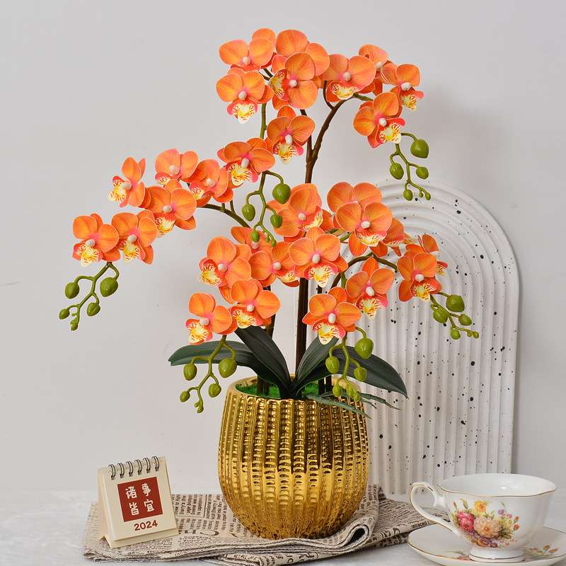 蝴蝶兰仿真花套装盆栽绢花盆景酒店假花客厅茶几装饰假花摆件
