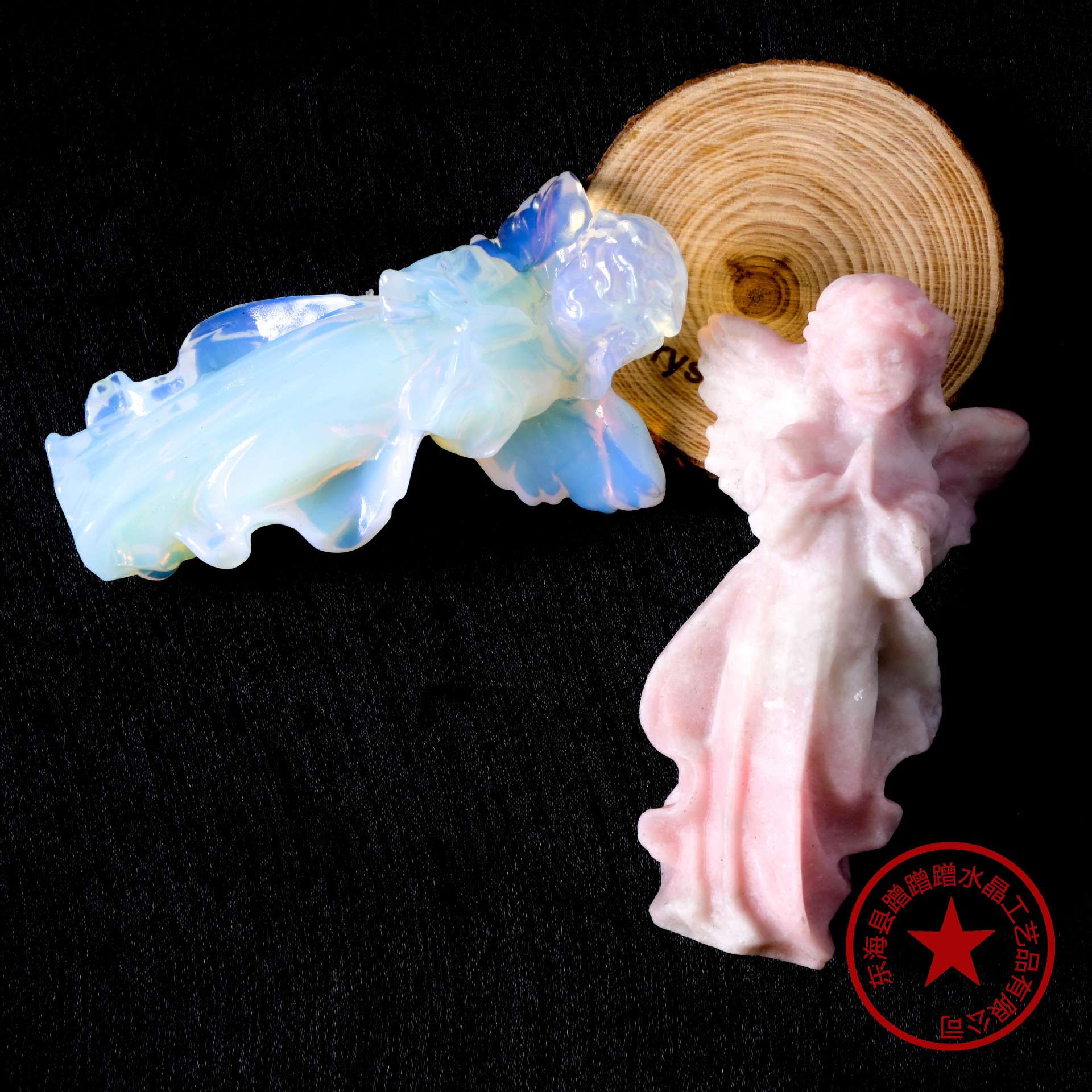 天然水晶粉澳宝天使雕刻件原石打磨水晶工艺品办公桌面女神像摆件