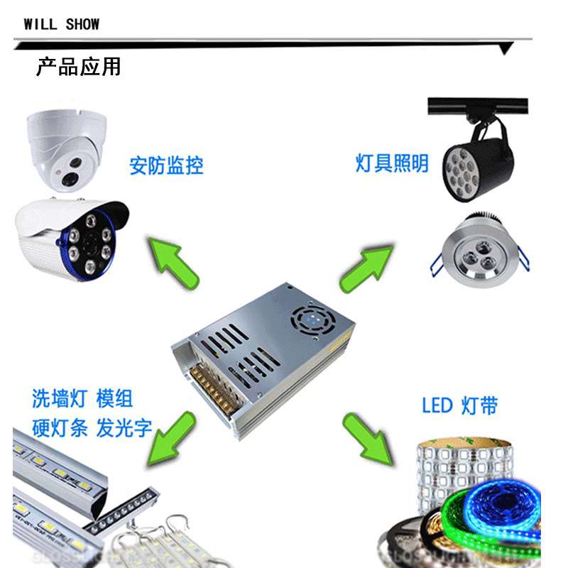 led变压器220V转12V66.7A800W直流电源H-800-12/24v充气泵CD柜台