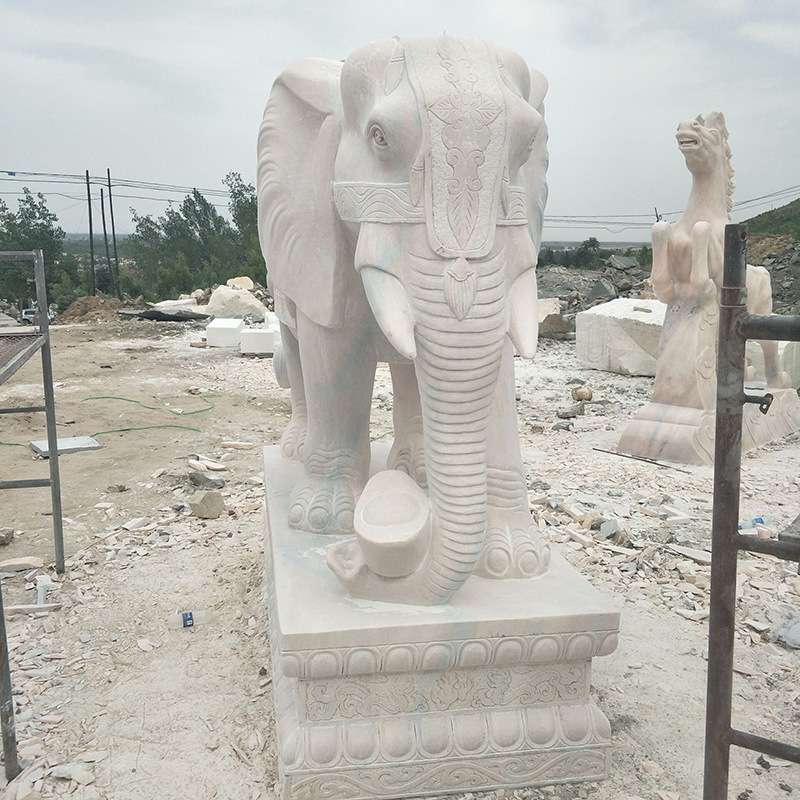 厂家销售石雕汉白玉晚霞红大象各种尺寸石雕风水象看门护院