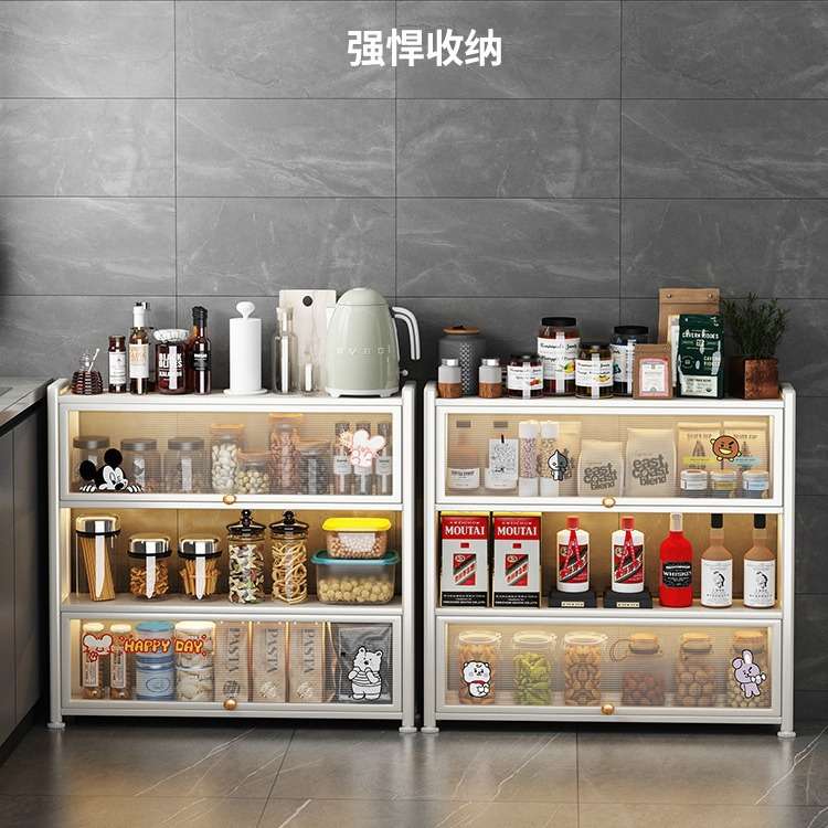厨房餐边柜置物架小户型家电破壁机茶水台喂养台带门微波炉烤箱架