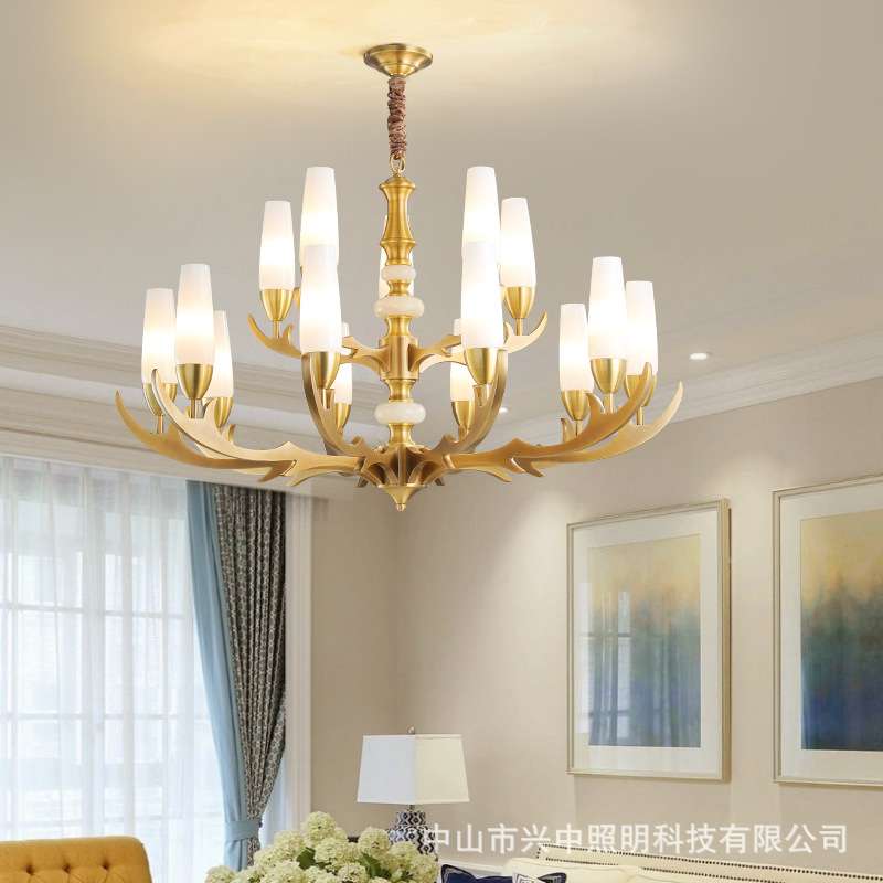 美式乡村简约别墅客厅吊灯现代轻奢卧室书房家用灯欧式全铜餐厅灯
