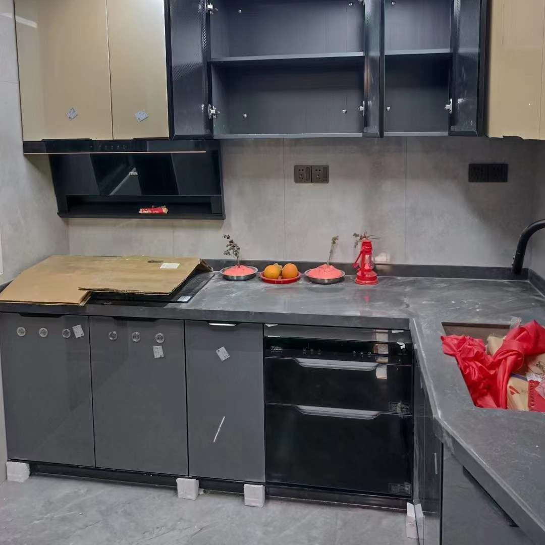 全铝制作带框钢化玻璃晶钢门橱柜门板高端隐边晶钢吊柜门结实耐用