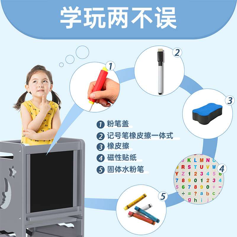 儿童幼儿学习塔家用小黑板洗手凳幼儿园绘画可擦写字板阶梯凳
