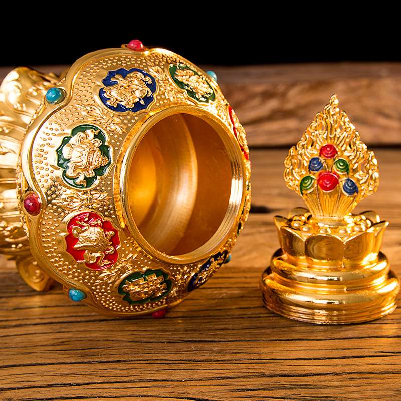 合金八吉祥莲花摩尼宝财神宝瓶摆件