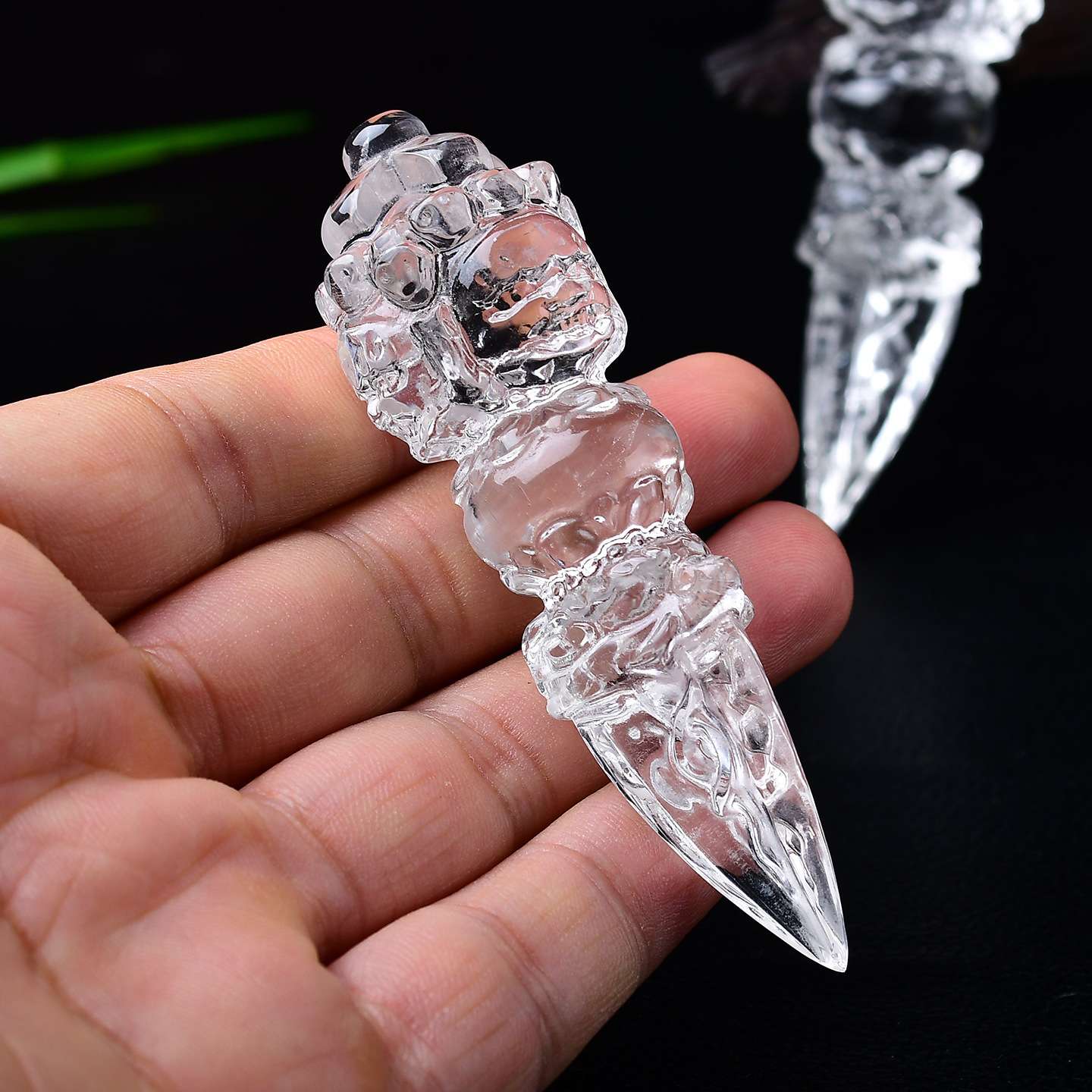 天然白水晶金刚杵摆件能量净化手工雕刻把件供奉普巴金刚橛降魔杵