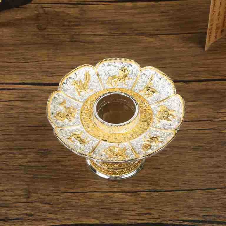 藏式合金家用茶架八吉祥茶杯供养茶杯座上师喝茶碗盖套装