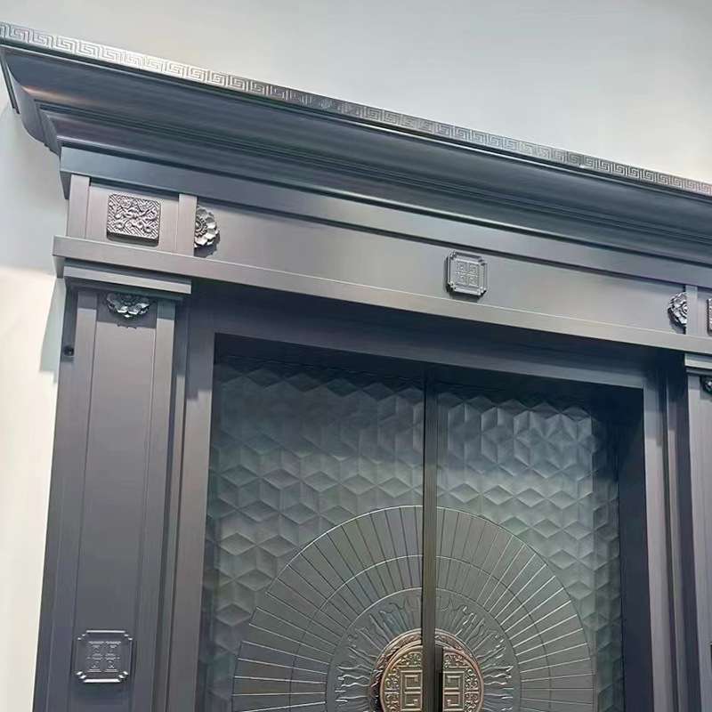 别墅进户罗马柱大门新中式防盗门不锈钢双开大门家用自建房大门