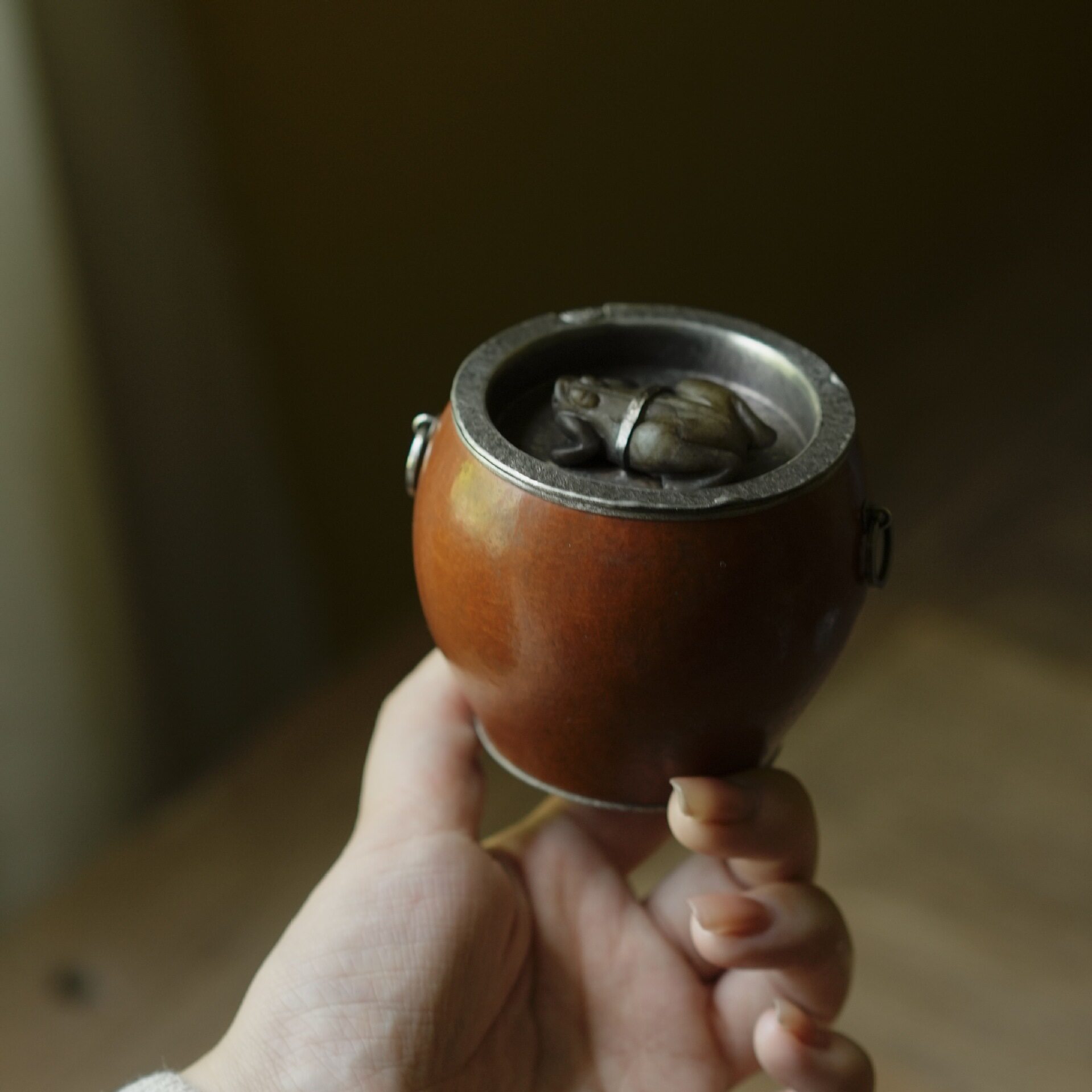 老葫芦纯锡小建水茶洗茶水碗水盂茶道零配用具复古文玩