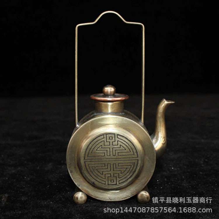 复古白铜镍白铜酒壶砚滴水滴摆件篆刻童子山水风景画铜古玩杂项