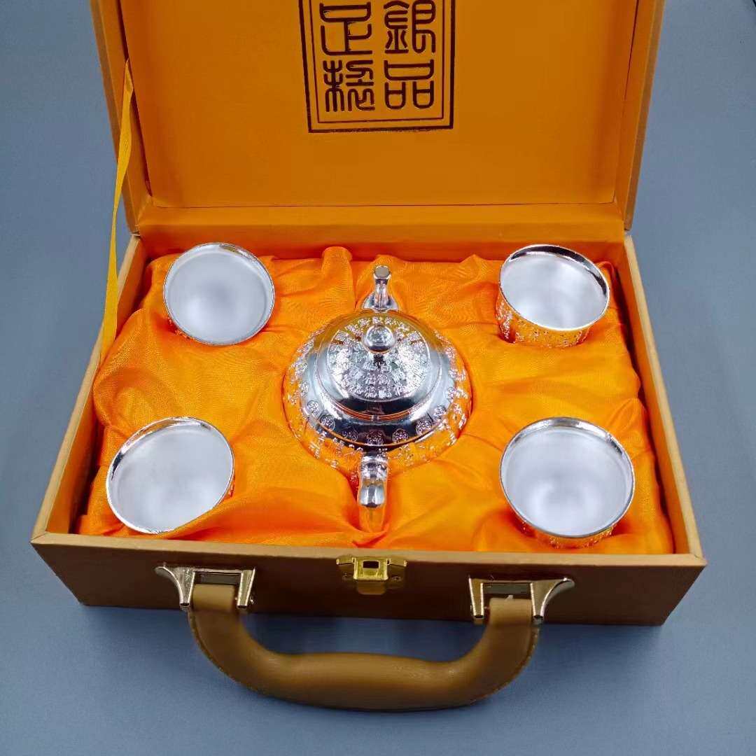 银杯碗筷工艺品摆件电镀银器套装 银壶六件套可多种搭配