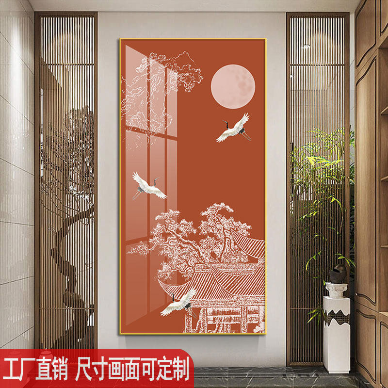 新中式茶楼过道装饰画茶室民宿酒店墙画入户玄关走廊尽头挂画竖版