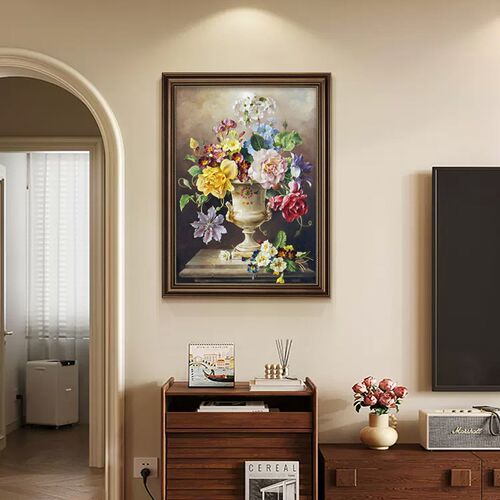 美式花卉玄关装饰画入户门走廊过道挂画餐厅壁画复古油画2026新款