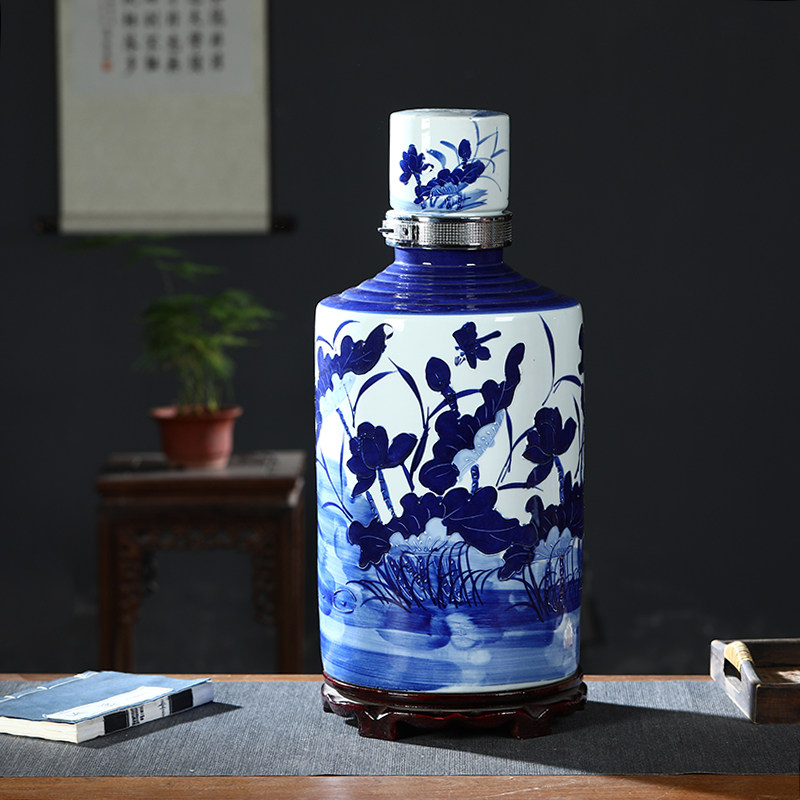 景德镇陶瓷青花酒坛子白酒罐10斤20斤装家用密封泡酒缸储酒瓶酒壶