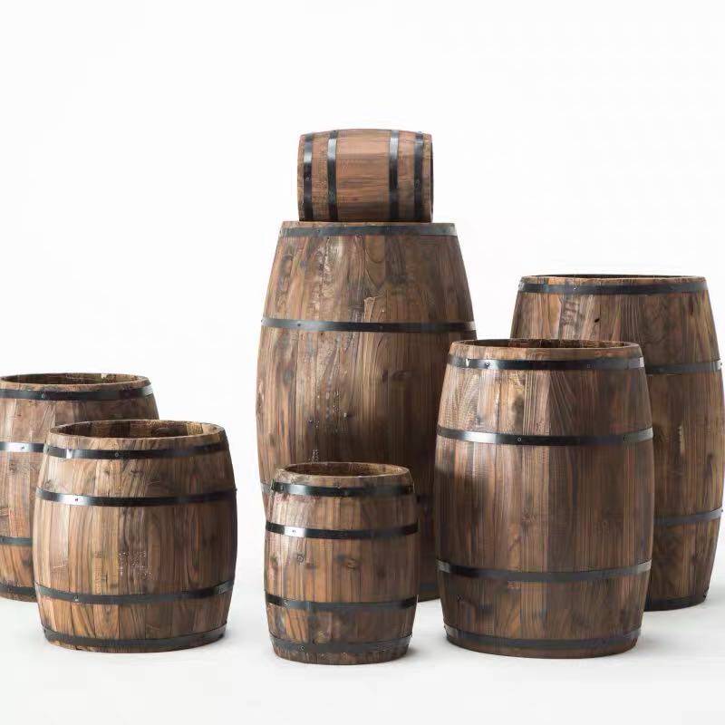 啤酒桶圆形木桶花盆炭化色复古仿古花桶家居摆设实物阳台摆件养花