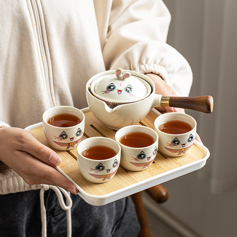 少女心萌懒人泡茶器户外车载便携式旅行功夫茶具套装自动旋转茶壶