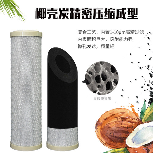 10寸椰壳压缩活性炭净水器滤芯家用RO反渗透纯净水机通用CTO前置