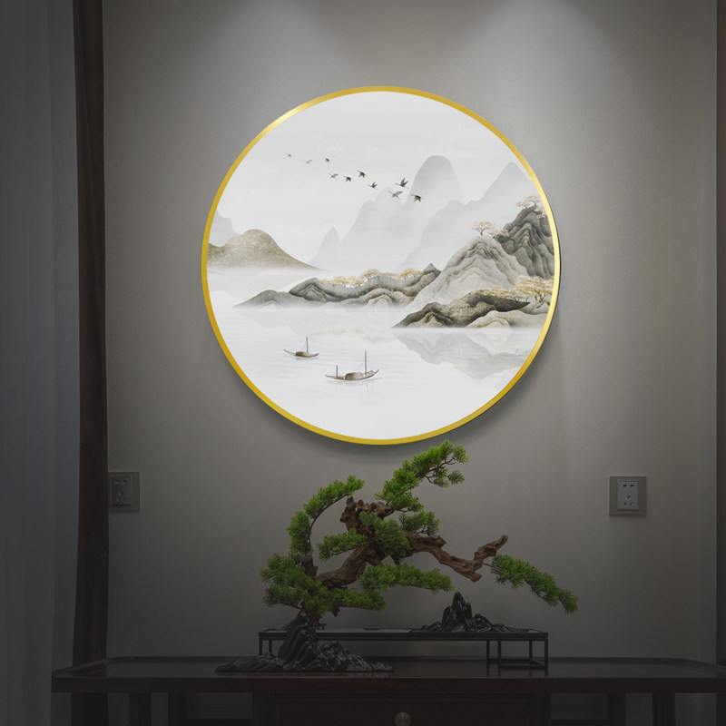通体全面发光带灯装饰画餐厅入户玄关轻奢圆形壁画感应LED灯箱画