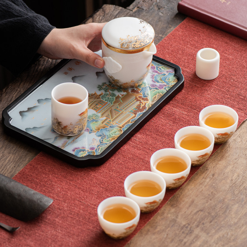 唐舍 锦鲤旅行茶具套装商务家用便携式羊脂玉瓷白瓷陶瓷泡茶礼品
