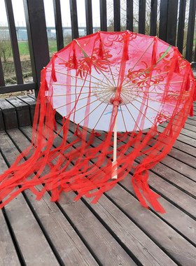 古装汉服油纸伞摄影走秀道具伞防雨防晒飘带伞古风COS伞流苏伞