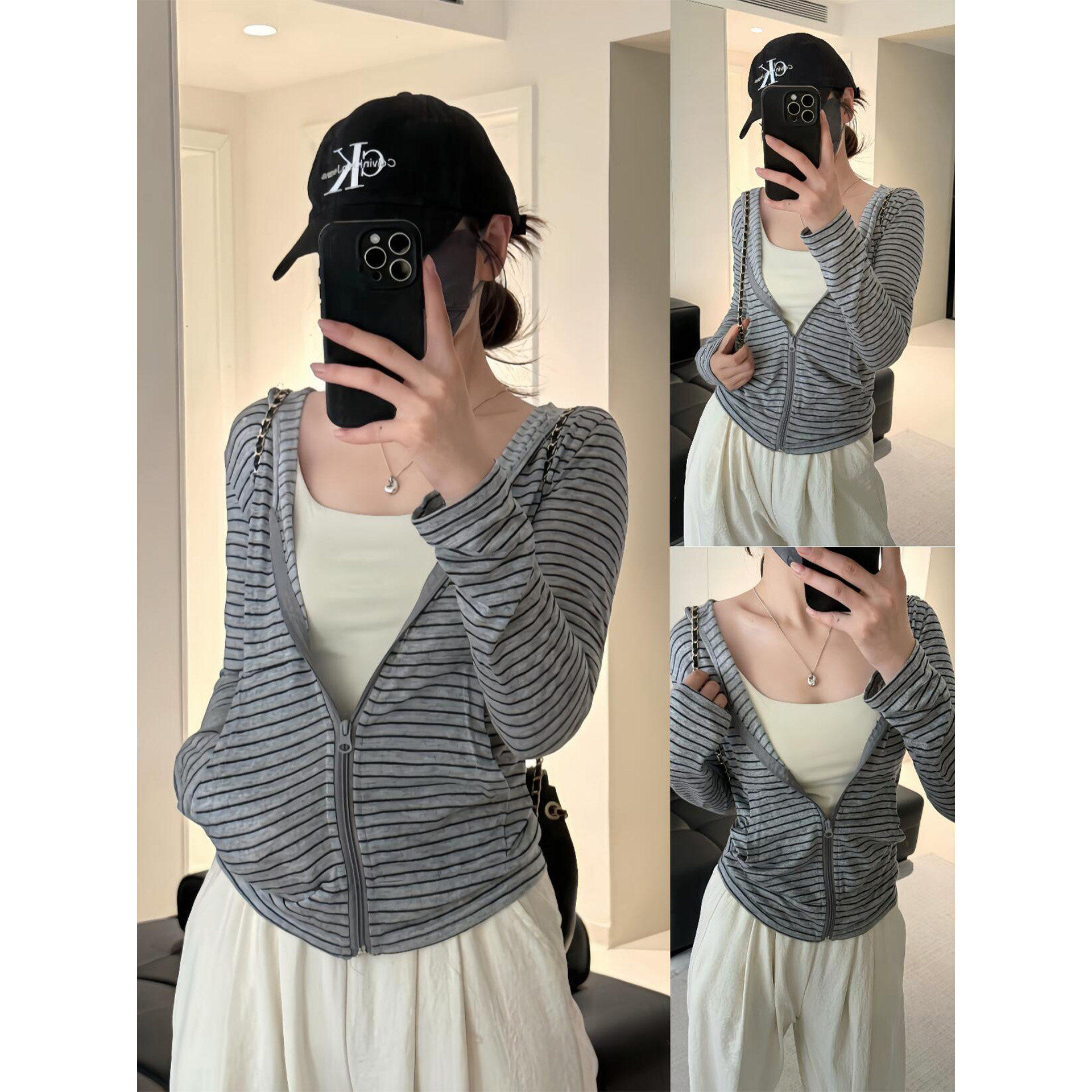 慵懒风条纹防晒开衫女夏