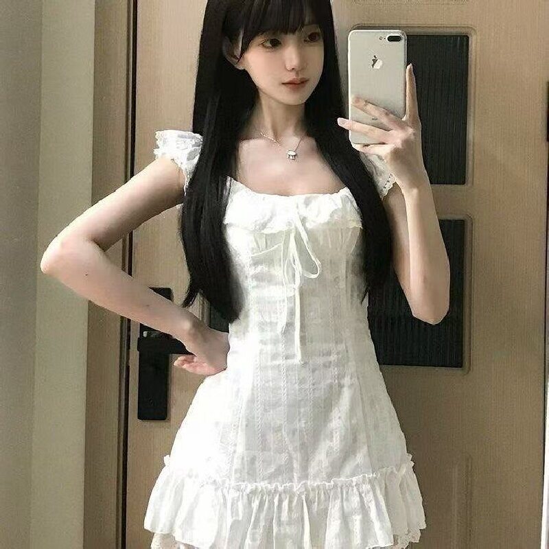 荷叶边小飞袖连衣裙女夏