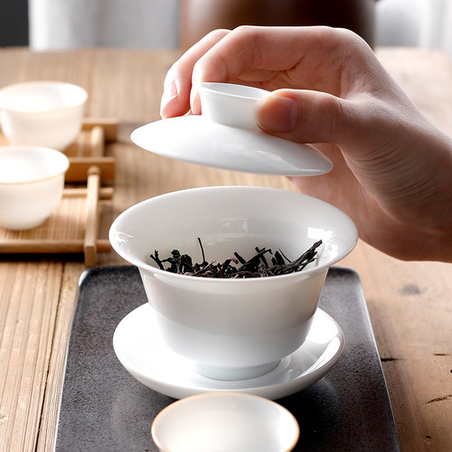 白瓷茶具敬茶碗盖碗中式泡茶碗