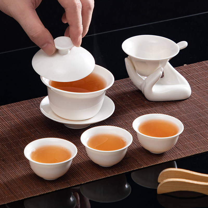 潮汕纯白新骨瓷三才泡茶碗功夫茶具大中小号盖碗迷你试茶敬茶陶瓷