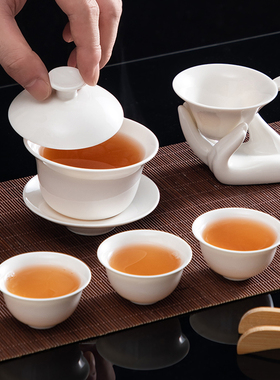 潮汕纯白新骨瓷三才泡茶碗功夫茶具大中小号盖碗迷你试茶敬茶陶瓷