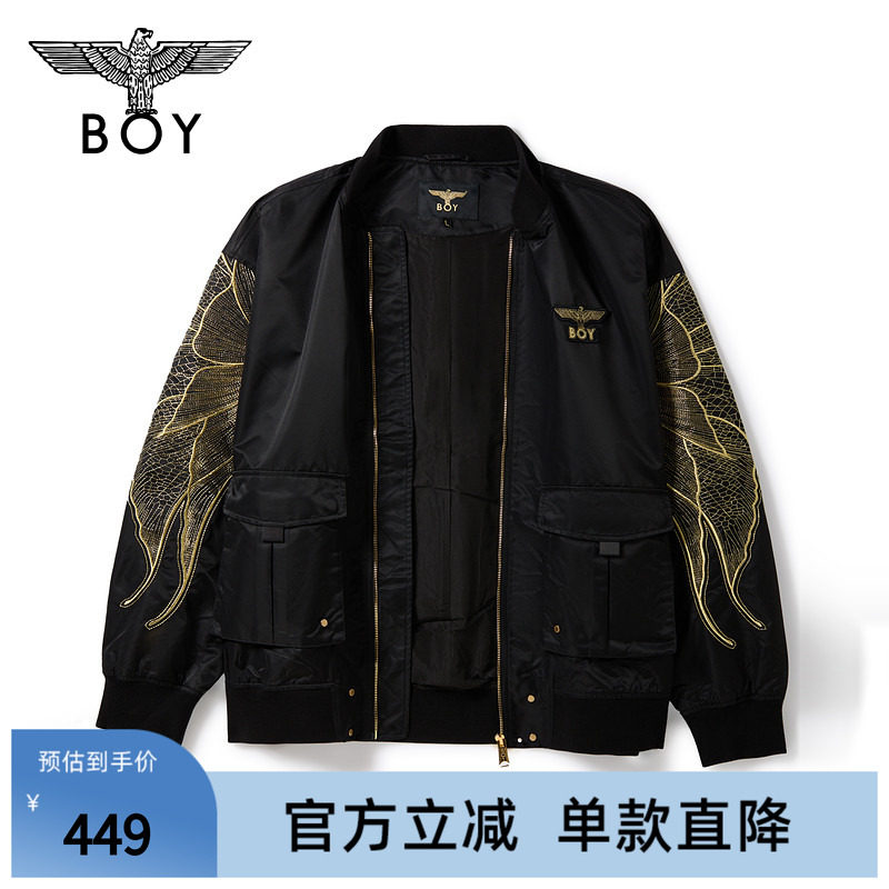 BOYLONDON街头金线蝴蝶绣花棒球夹克春秋男女百搭休闲外套N23010