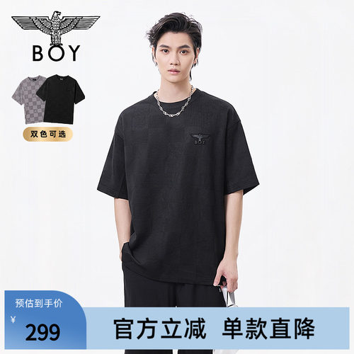 BOYLONDON格子圆领宽松高街潮牌时尚短袖夏季男女同款T恤N01157