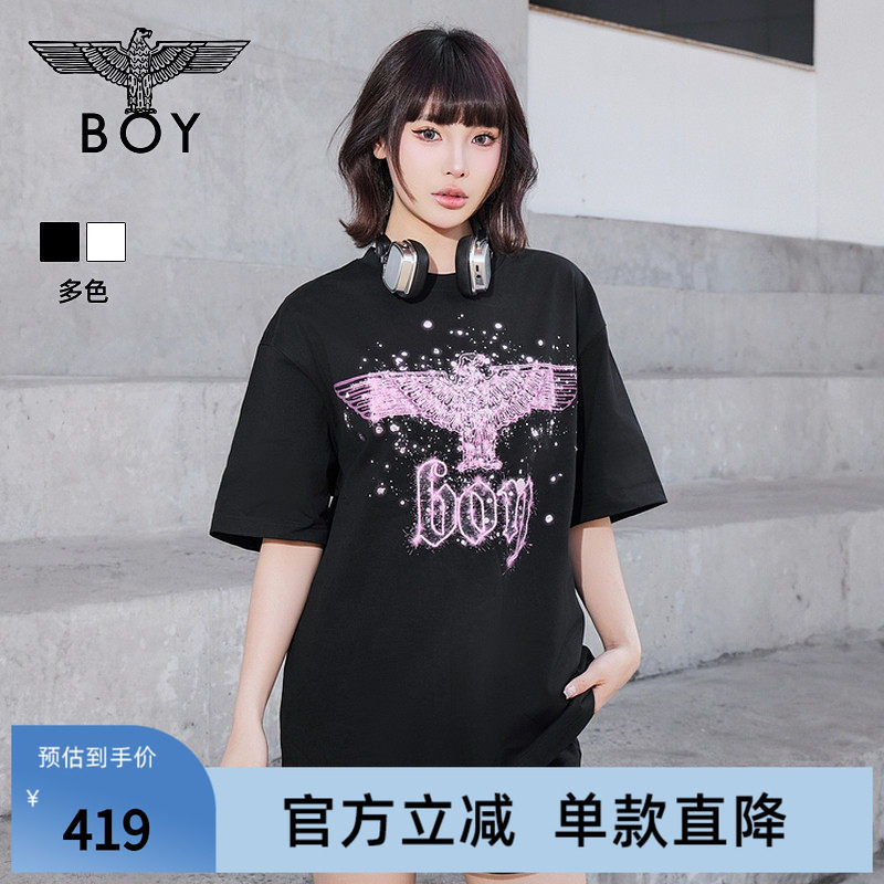 【暗夜星辰】BOYLONDON夏季情侣款短袖烫钻老鹰logo潮牌T恤N01003