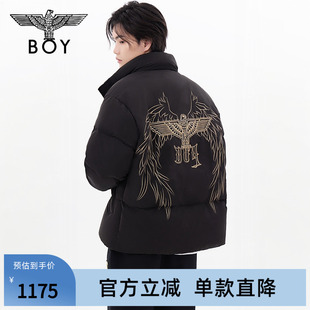 【黄金羽翼】BOYLONDON烫金翅膀黑色短款立领羽绒服情侣款N28904