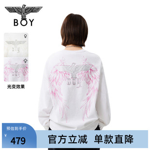 BOYLONDON套头卫衣女宽松慵懒风春季光变翅膀印花圆领上衣N03911