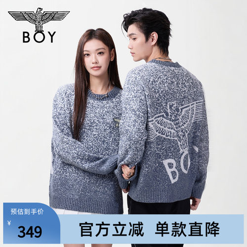 【暴雪时分】BOYLONDON秋季潮牌情侣灰蓝色毛衣套头针织衫N60035