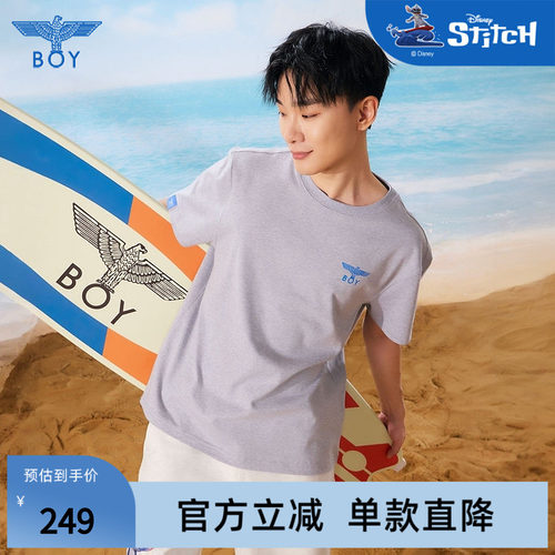 【迪士尼史迪奇合作系列】BOYLONDON夏灰色街头潮牌短袖T恤N01336