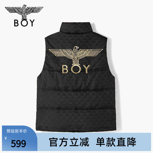 BOYLONDON秋冬街头立领无袖羽绒马甲菱形几何暗纹上衣N30005