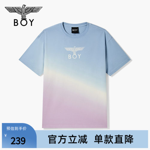 BOYLONDON个性蓝紫渐变纯棉短袖夏款男女oversizeT恤N01049