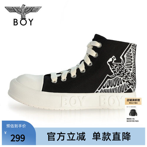 BOYLONDON夏季男女同款帆布鞋老鹰刺绣潮牌时尚高帮运动鞋N79005