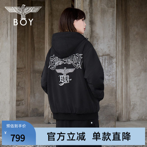 BOYLONDON冬季情侣款外套logo刺绣哥特风休闲保暖连帽棉服N29013