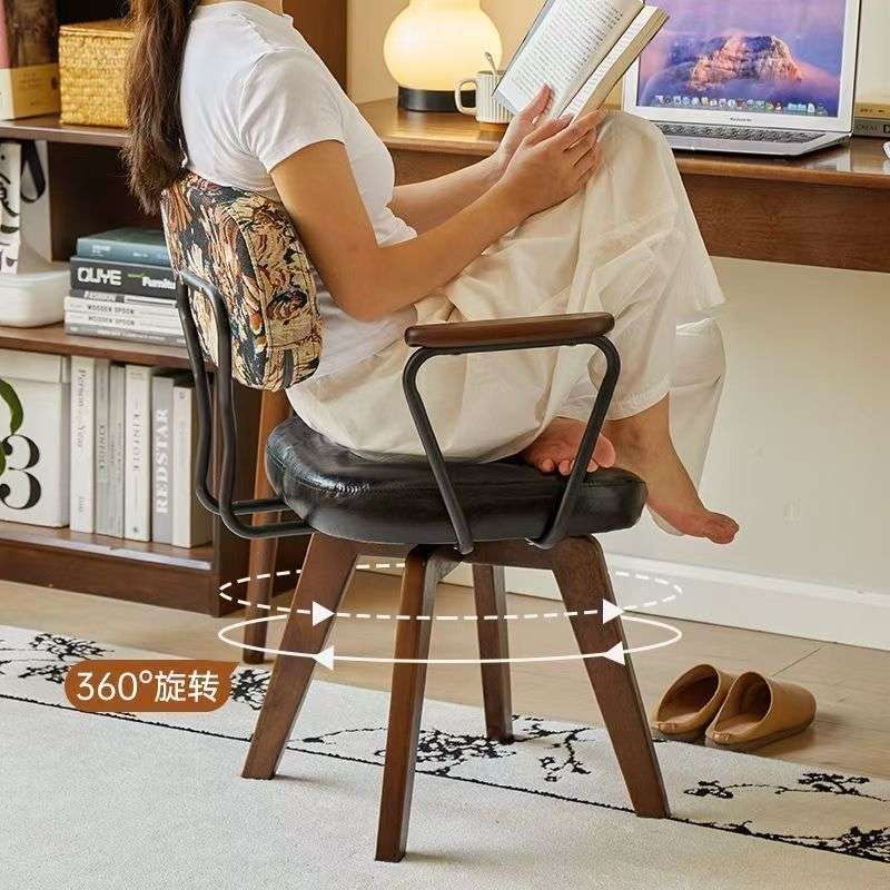 电脑椅家用久坐书房办公室可旋转中古椅子复古靠背化妆凳美甲椅子