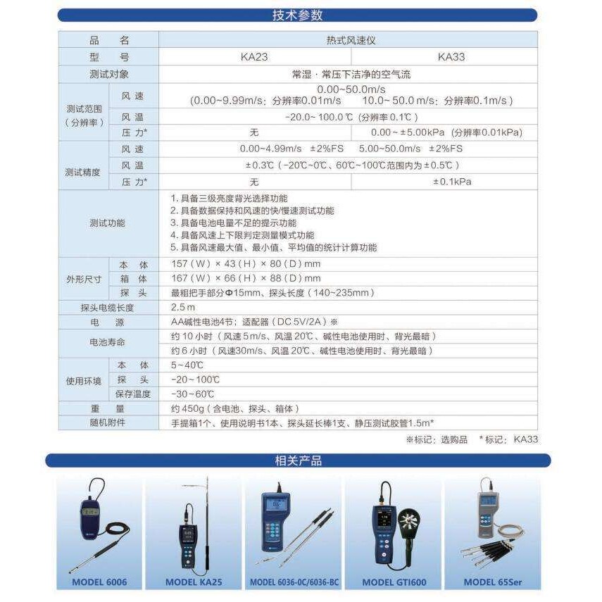 加野 Kanomax 热式风速仪 KA23/KA33具备风速数据统计功能
