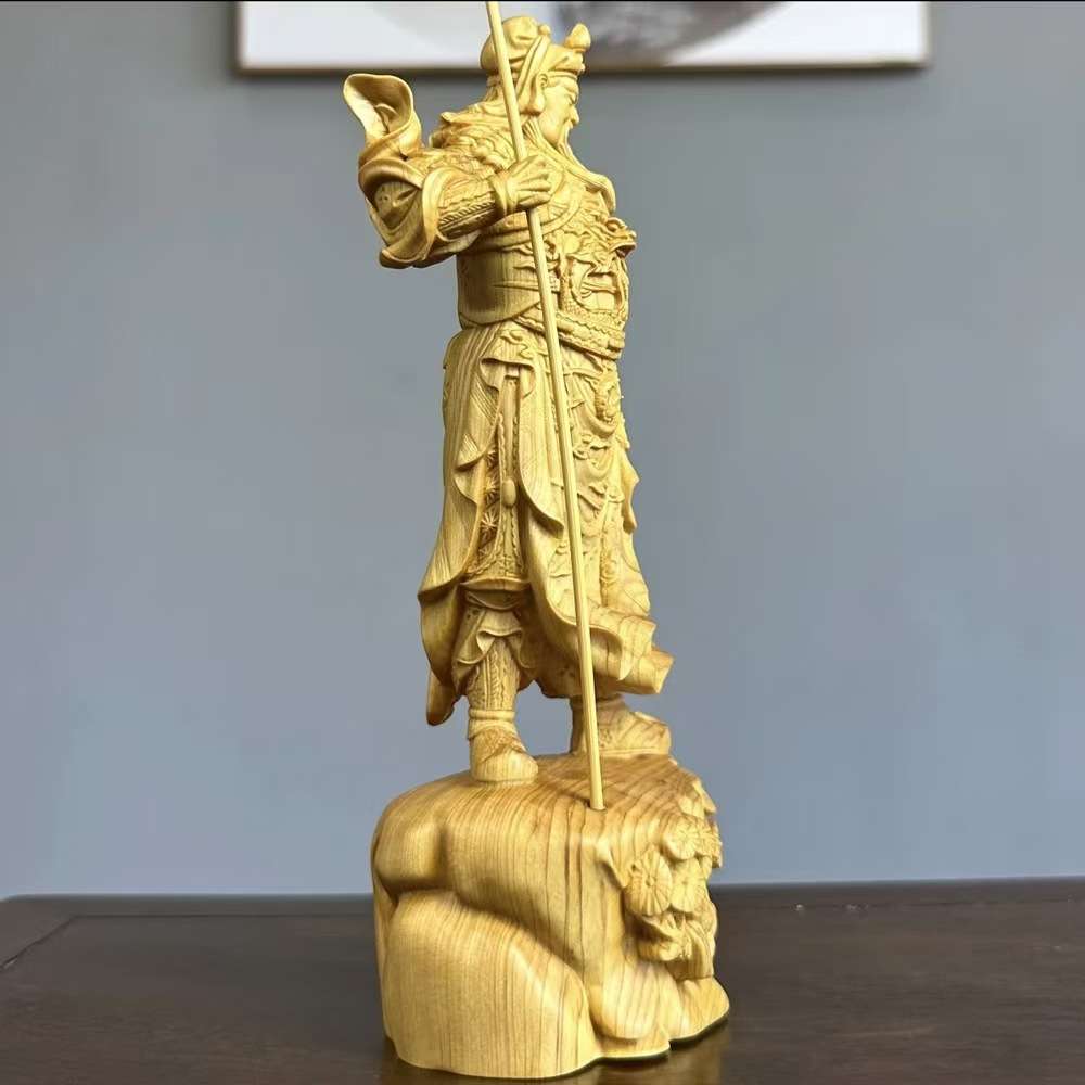 崖柏木雕关公木雕摆件实木人物雕刻御龙关二爷家居木质桌面装饰品