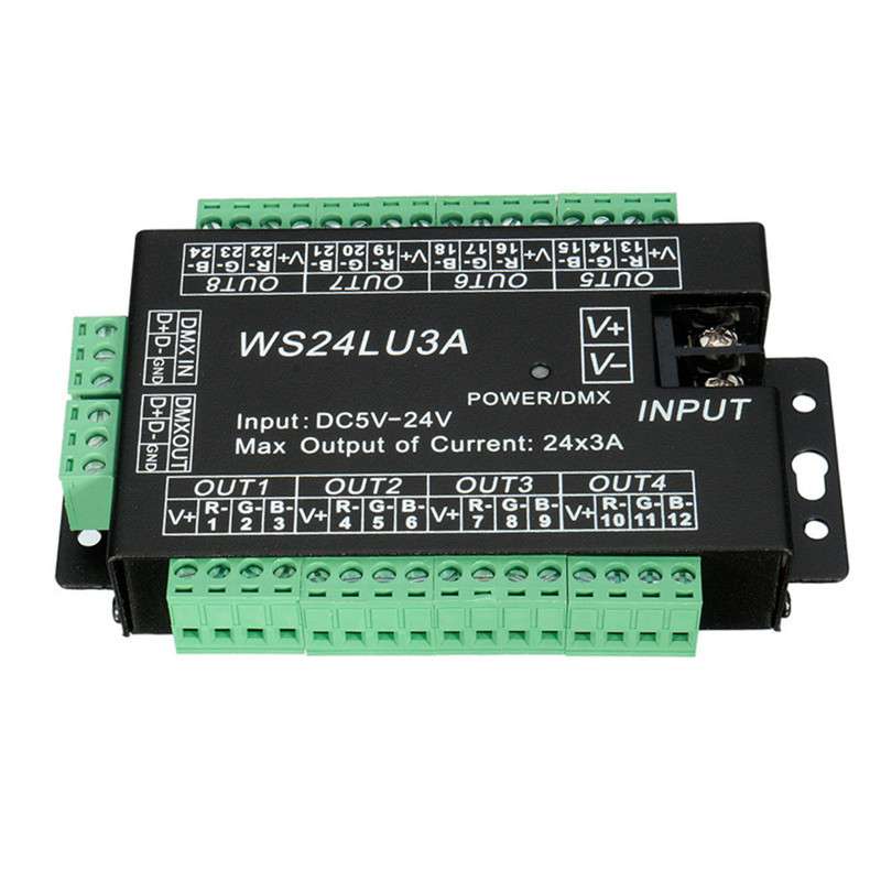 LED控制器WS24LU3A解码器24通道RGB灯带模组控制器DMX512