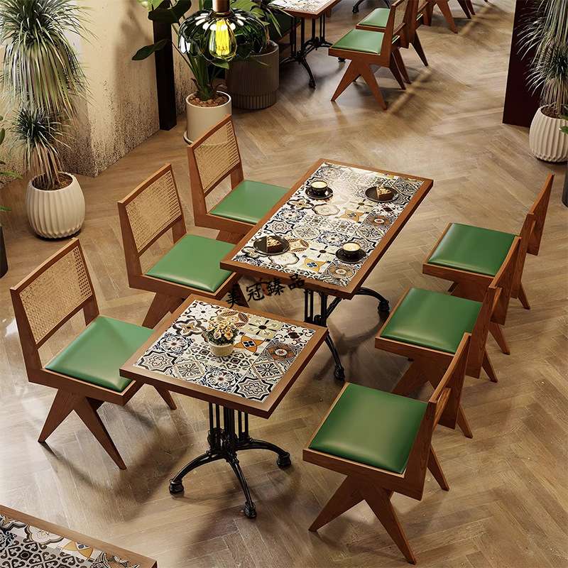 复古咖啡厅桌椅组合餐饮家具商用卡座沙发甜品奶茶店美式西餐厅桌