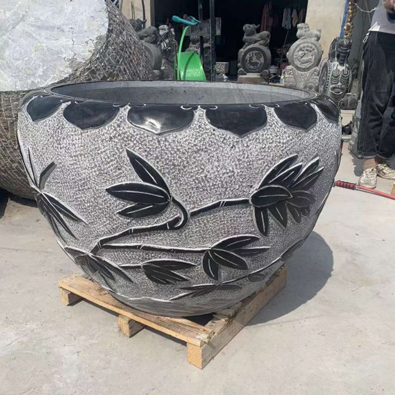 石雕花盆鱼缸庭院石头水缸大缸青石仿古石盆户外石缸养鱼种花圆缸