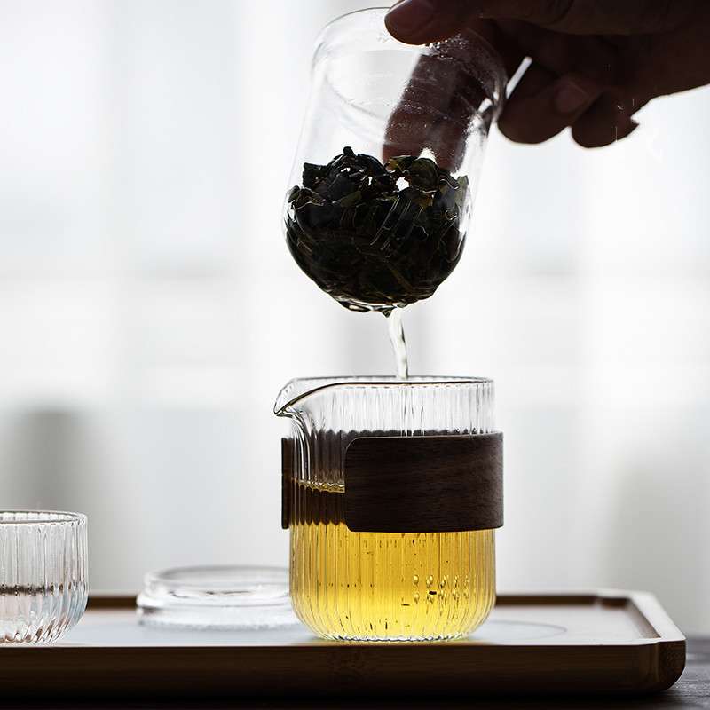 一壶两杯透明泡茶玻璃杯户外茶具套装快客杯茶水分离便携式